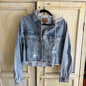 Cropped Hooded Denim Jacket